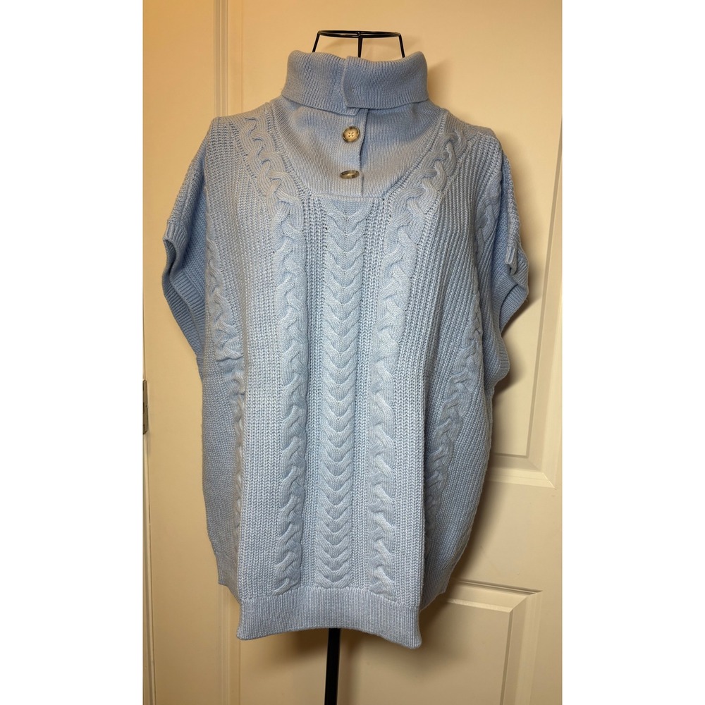 Talbots NWT Periwinkle Blue Cable Knit Button Funnel Neck Sweater Vest Oversized